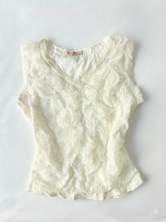 00’s Jie Bird ruffle cream top | Size small
