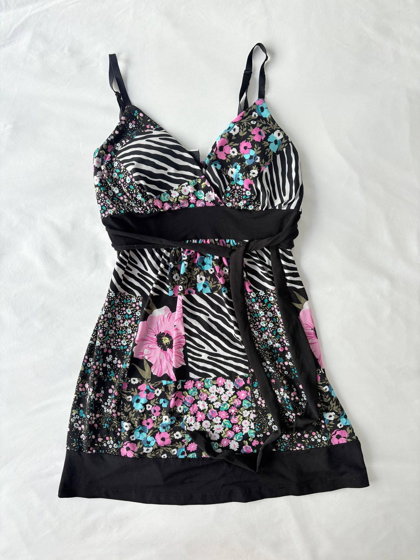 00’s Tie floral mini dress | Size small