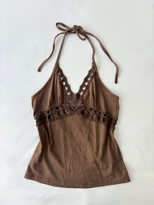 00’s Brown crochet halter top | Size medium