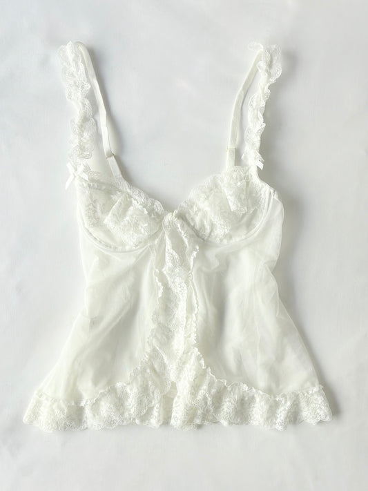 00’s White babydoll lace top | Size small