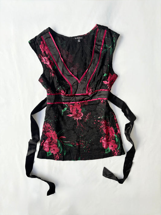 00’s Le Chateau floral tie top | Size XS