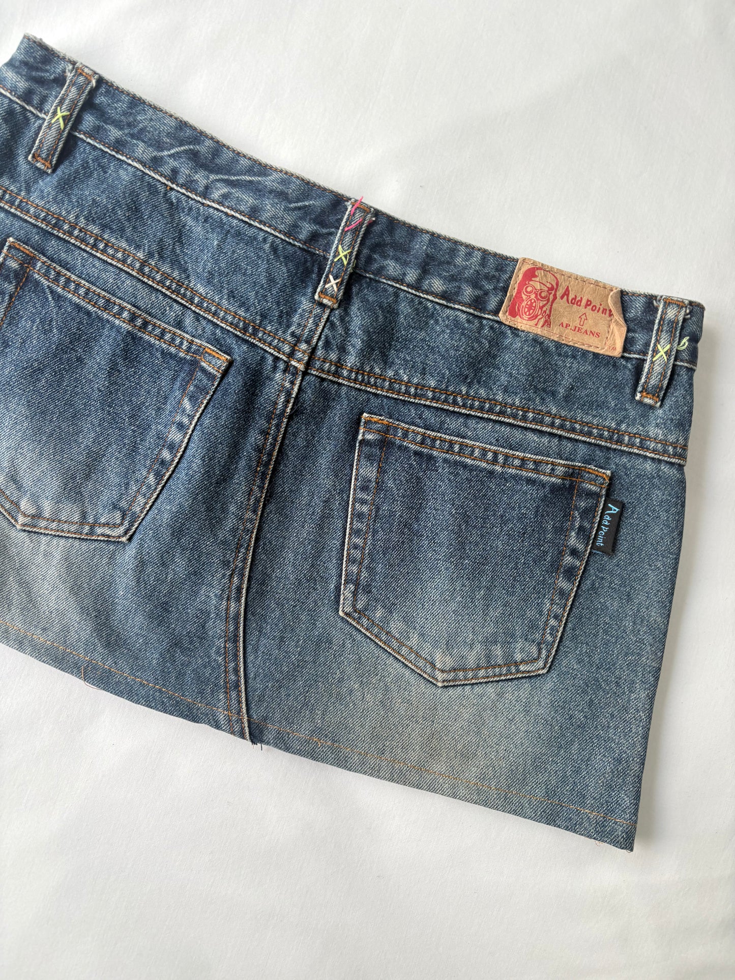 00’s Neon stitch denim skirt | Size 10