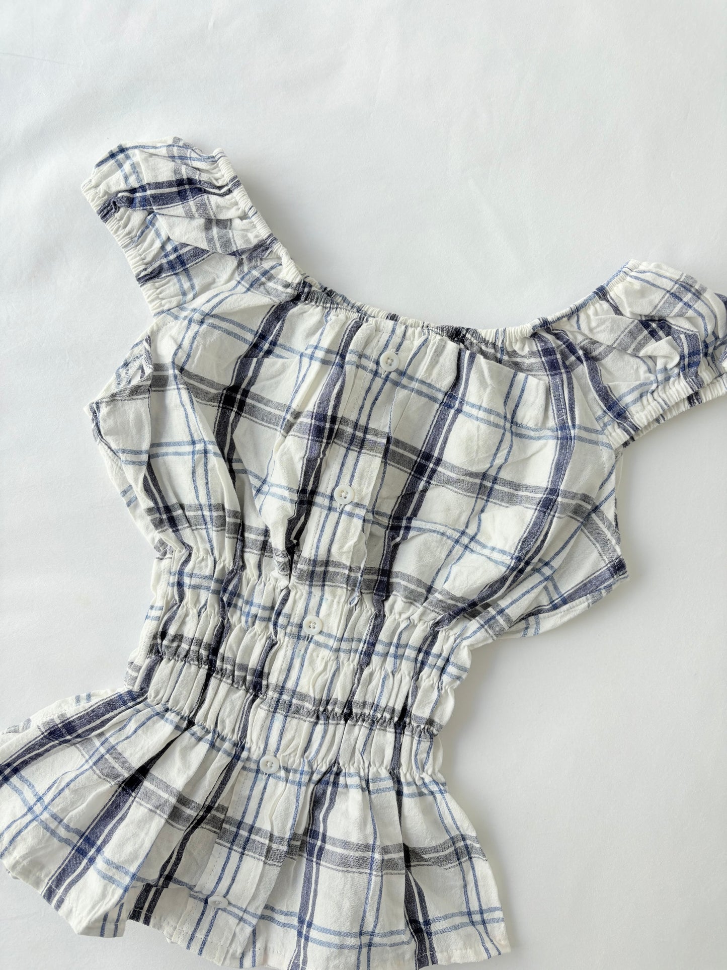 00’s Milkmaid blue plaid top | Size 10-12
