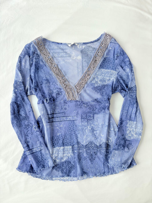 00’s Blue micro mesh long sleeve | Size 14