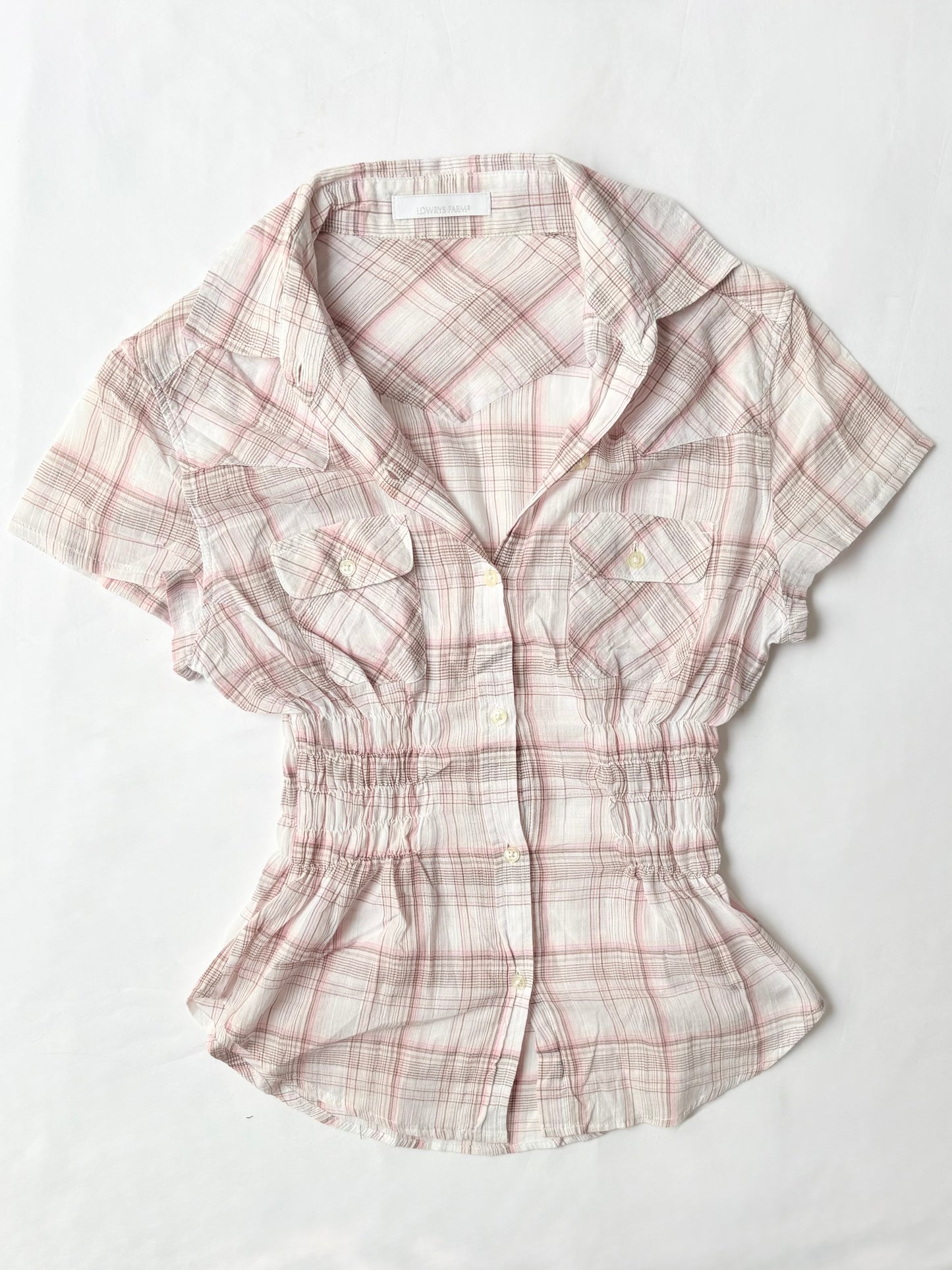 00’s Pink plaid cinched shirt | Size 8