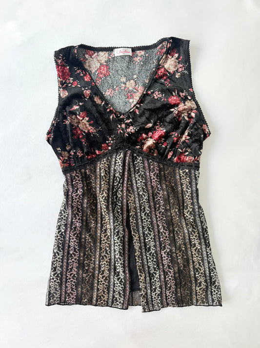 00’s Crushed velvet floral tank | Size 10