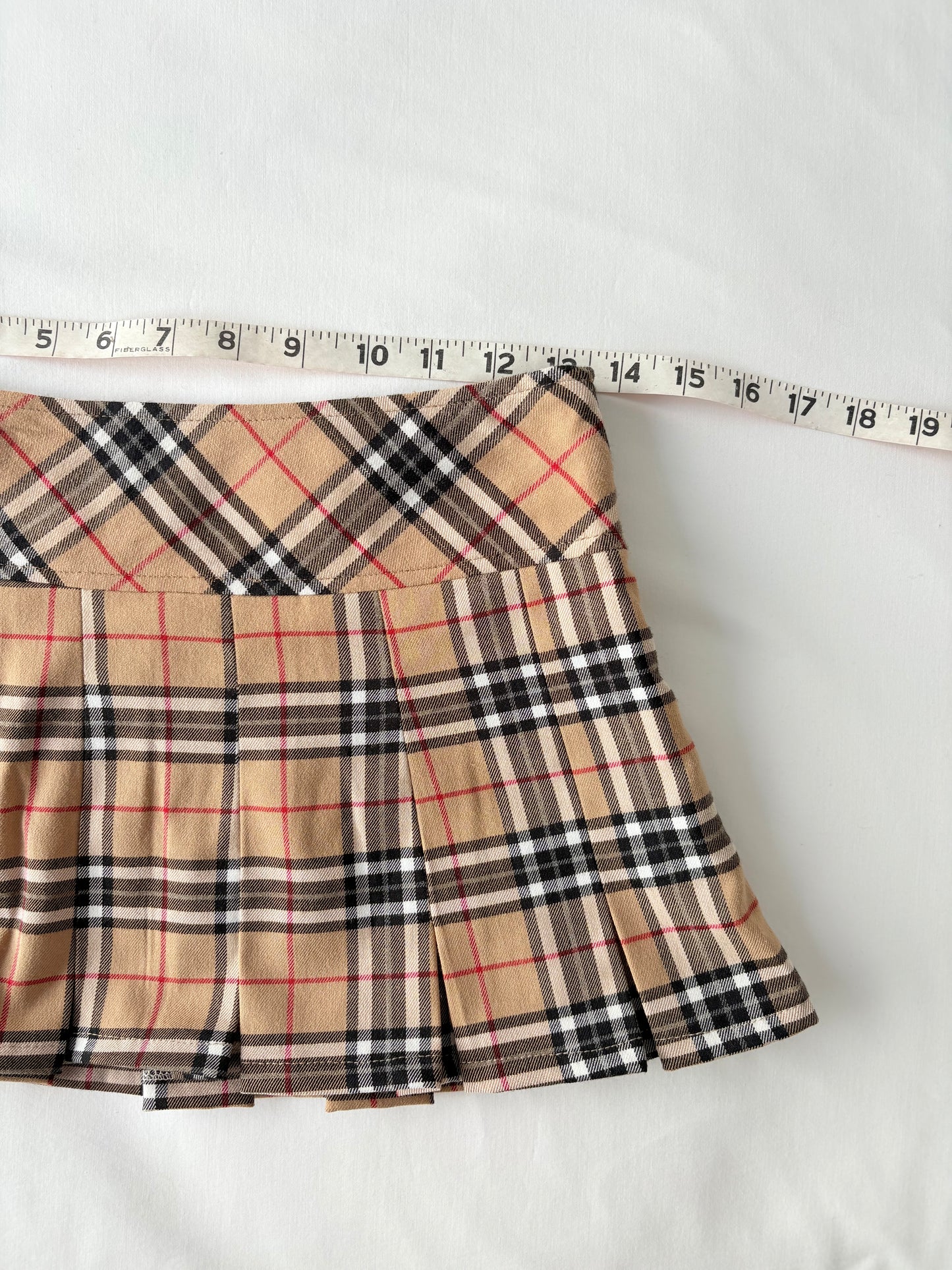 00’s Tan plaid pleated mini skirt | Size 8