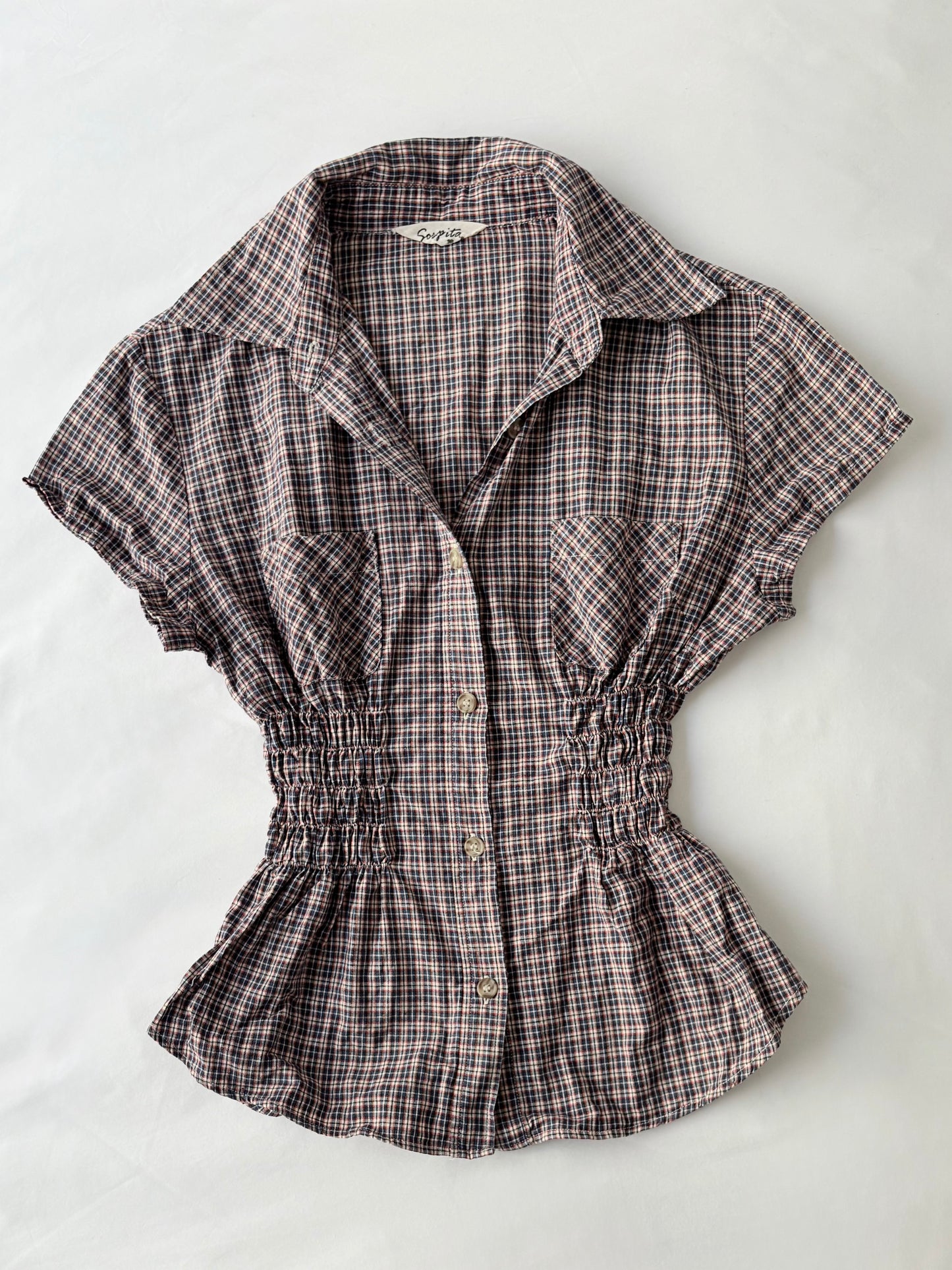 00’s Plaid pocket cinched shirt | Size 8
