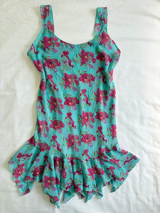 90’s Ruffle floral mini dress | Size 8-10