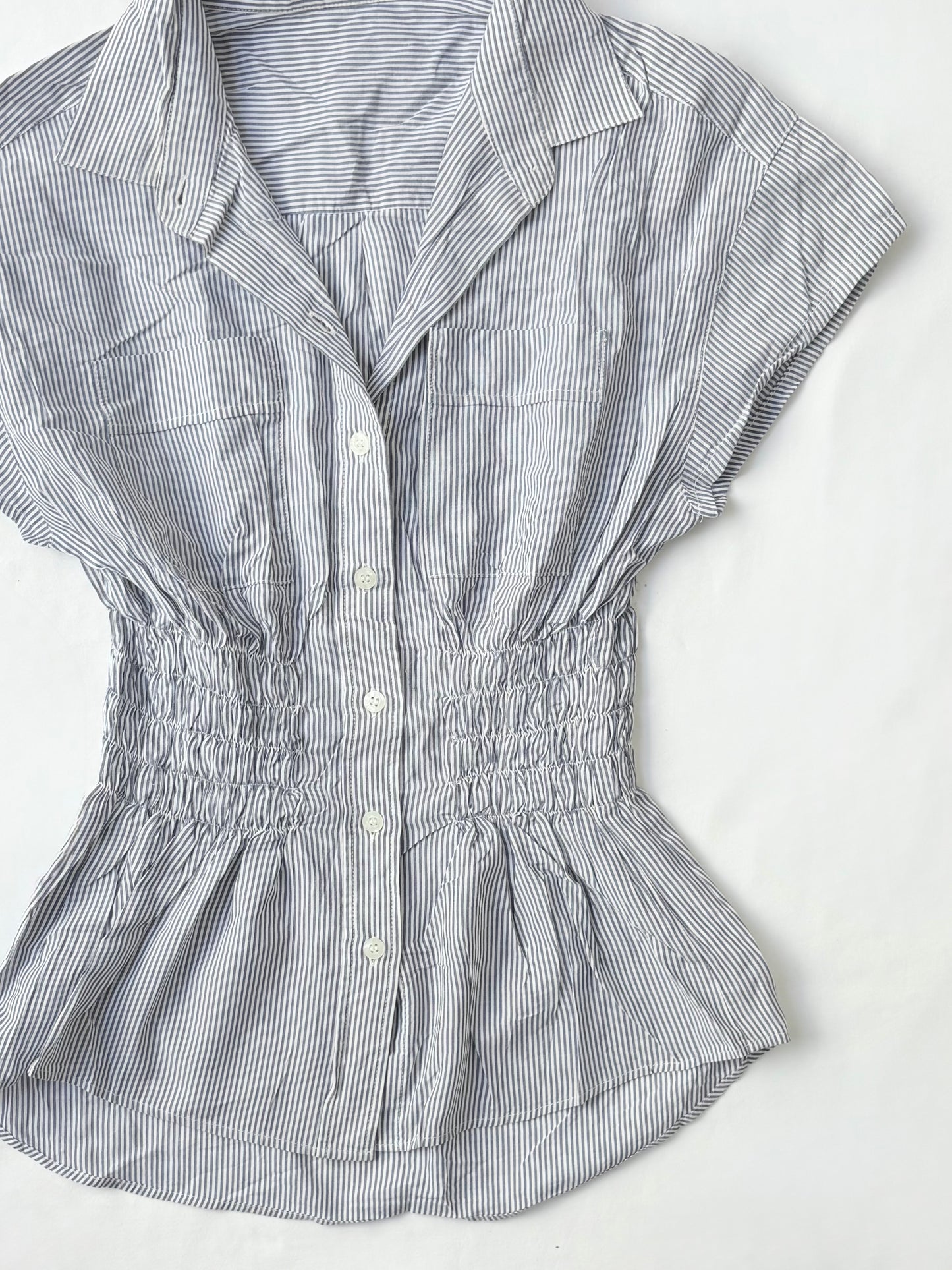 00’s Blue striped cinched shirt | Size 8-10