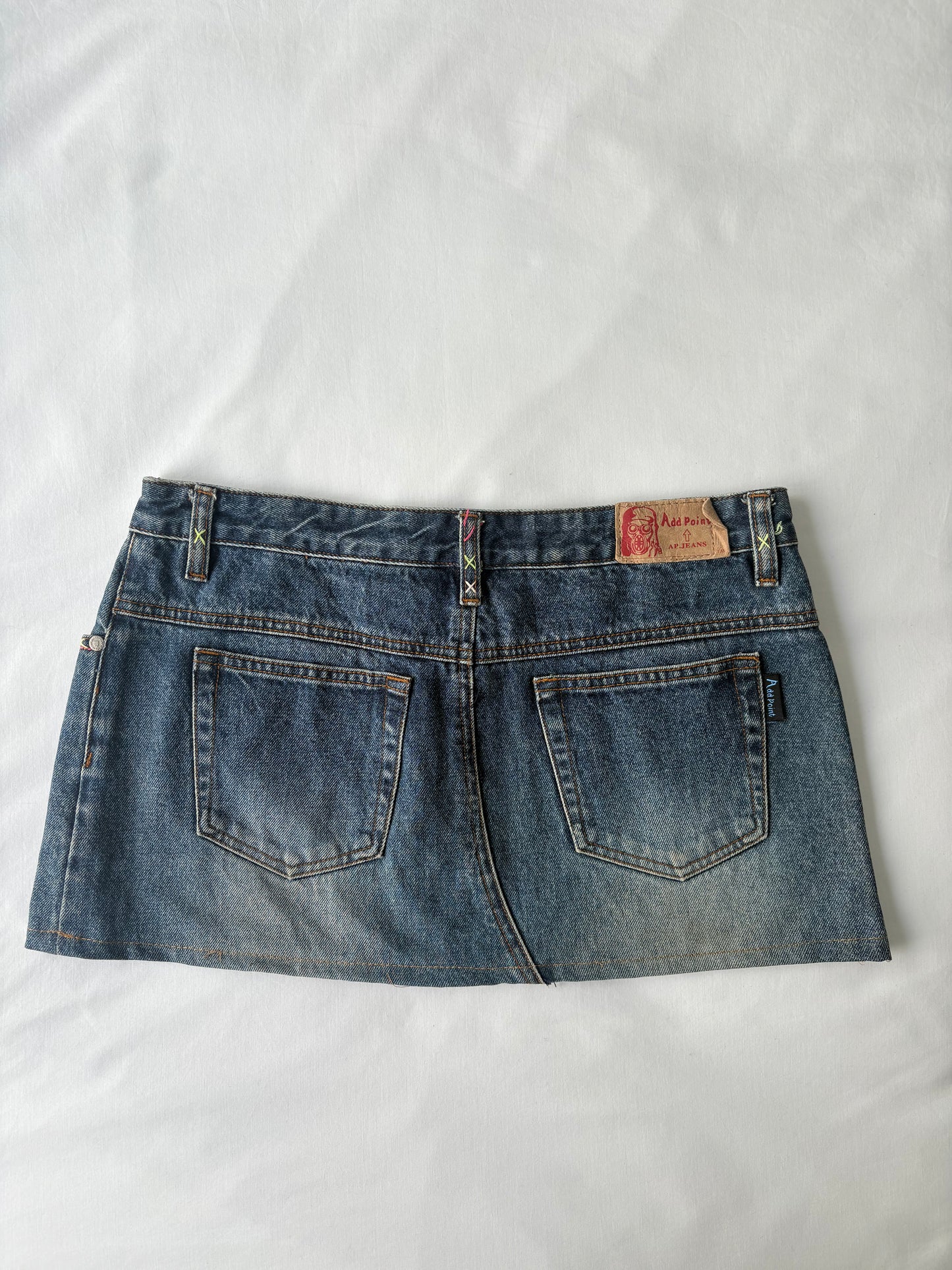 00’s Neon stitch denim skirt | Size 10