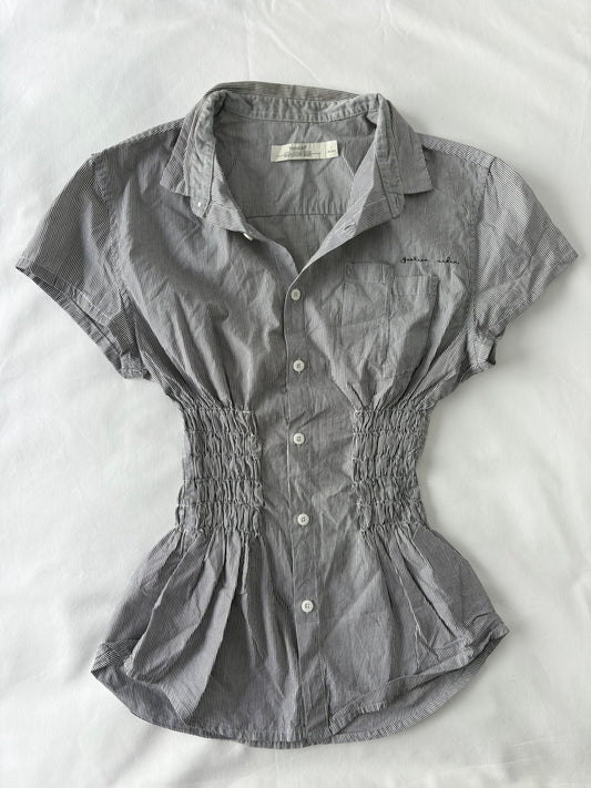 00’s Grey cinched pinstripe shirt | Size 8