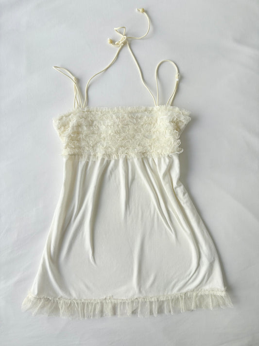 00’s Cream ruffle halter cami | Size 8-10