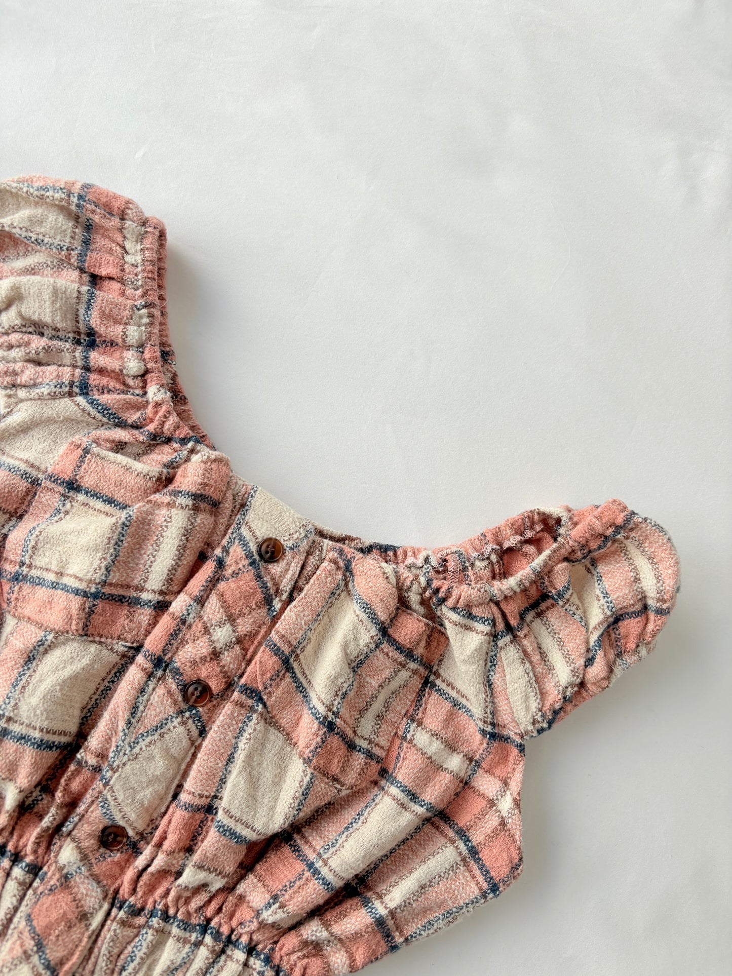 00’s Peach milkmaid plaid top | Size 10-12