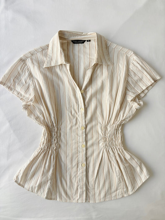 00’s Cream pinstripe cinched shirt | Size 12