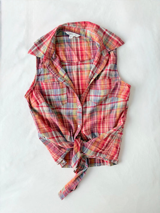 00’s Plaid tie front top | Size 10