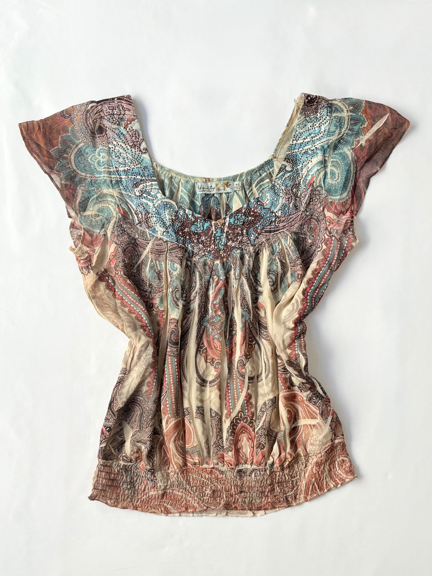 00’s Unity boho patterned top | Size 10