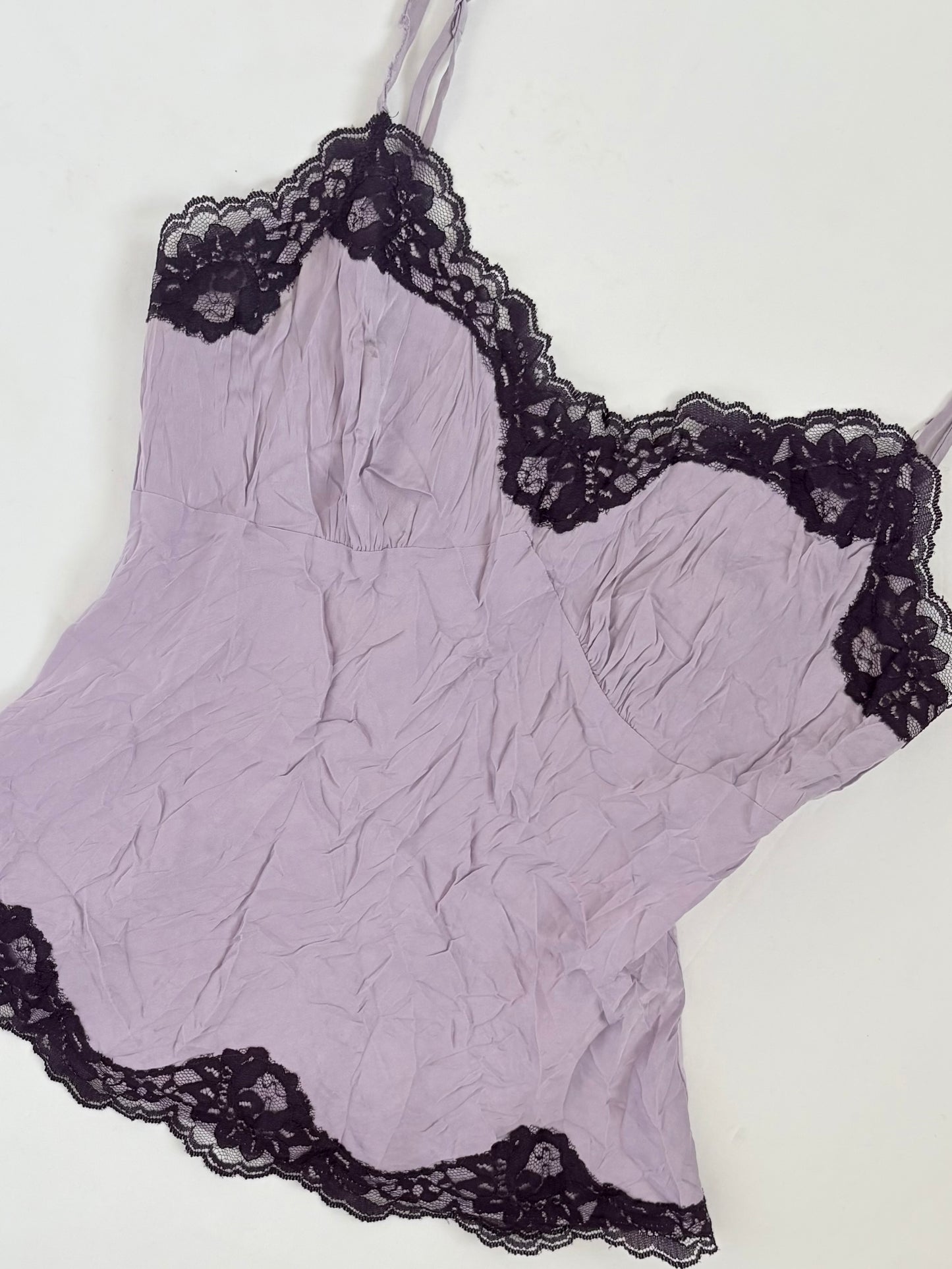00’s Silk purple lace trim top | Size 8