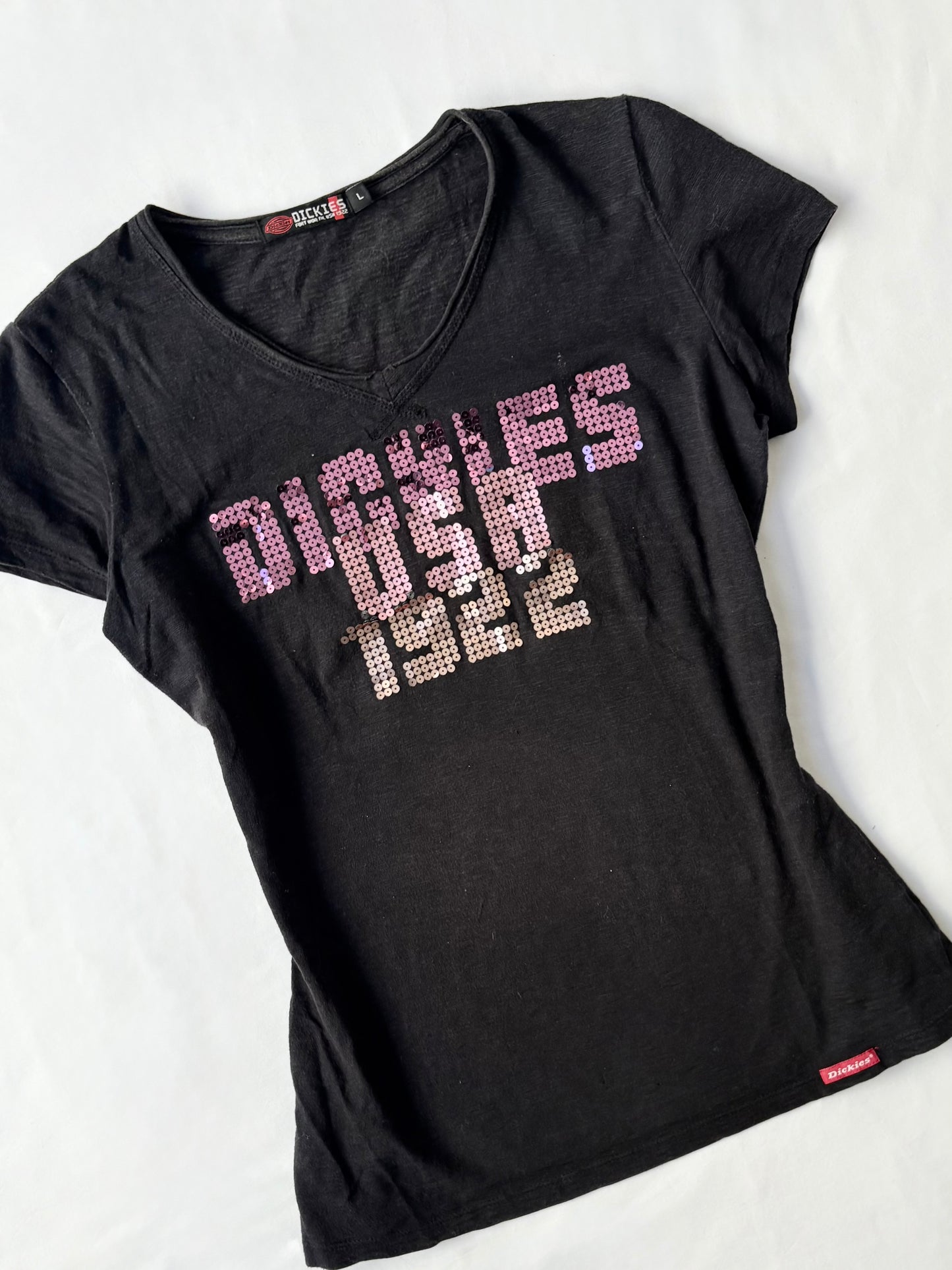 00’s Dickies sequin distressed tee | Size large