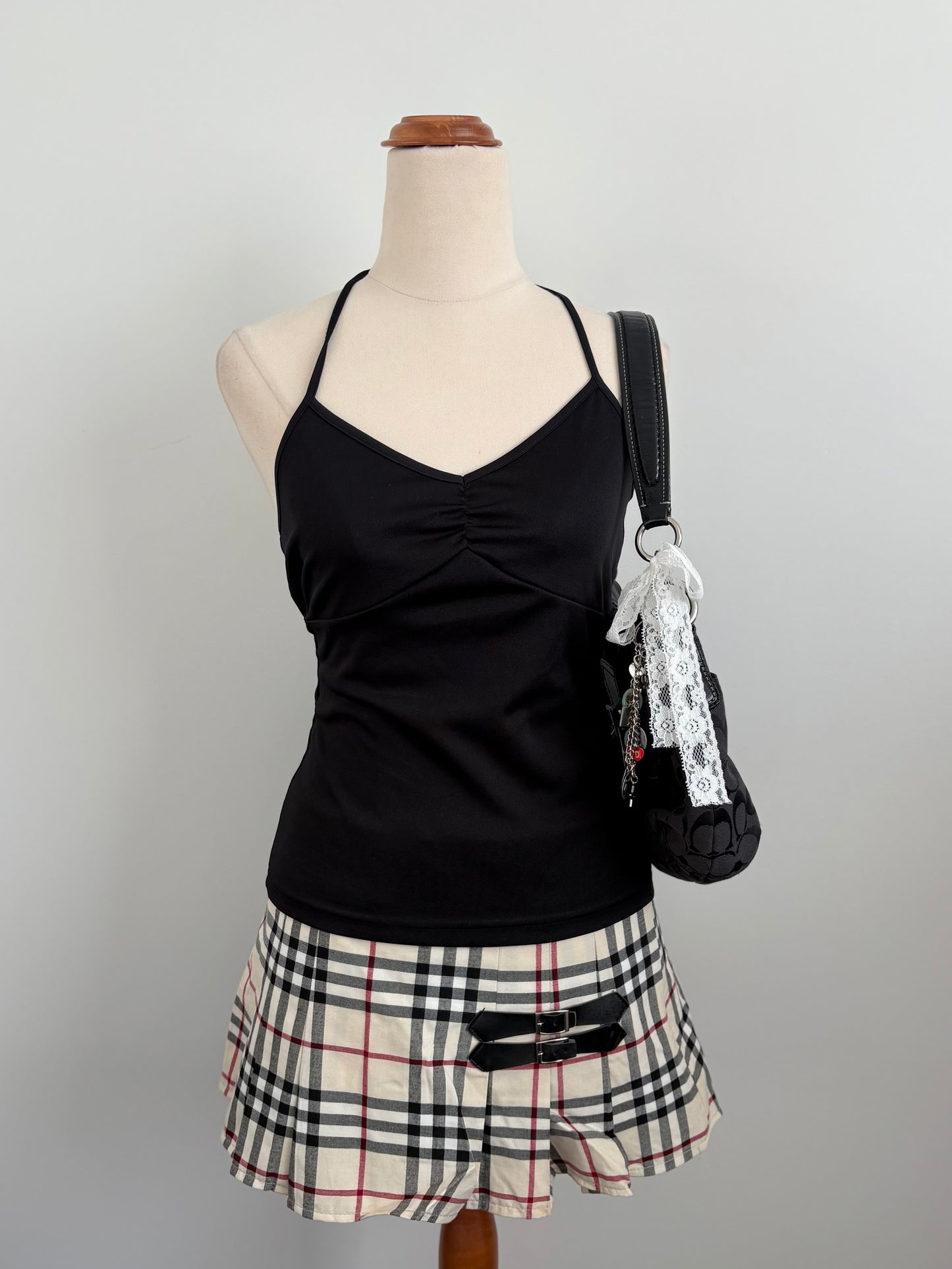 00’s Cream plaid buckle skirt | Size 8