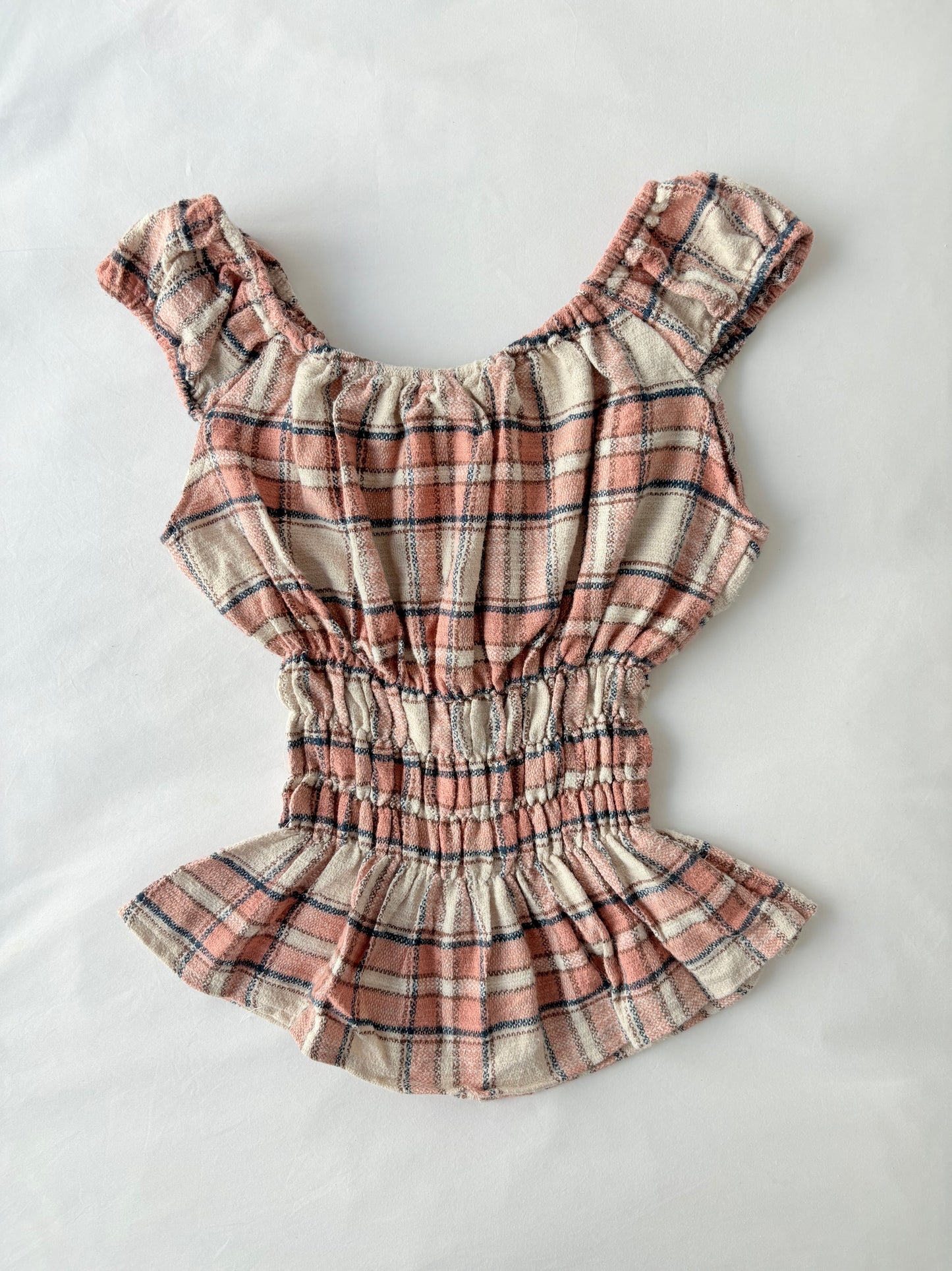 00’s Peach milkmaid plaid top | Size 10-12