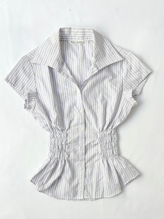 00’s Purple pinstripe cinched shirt | Size 8