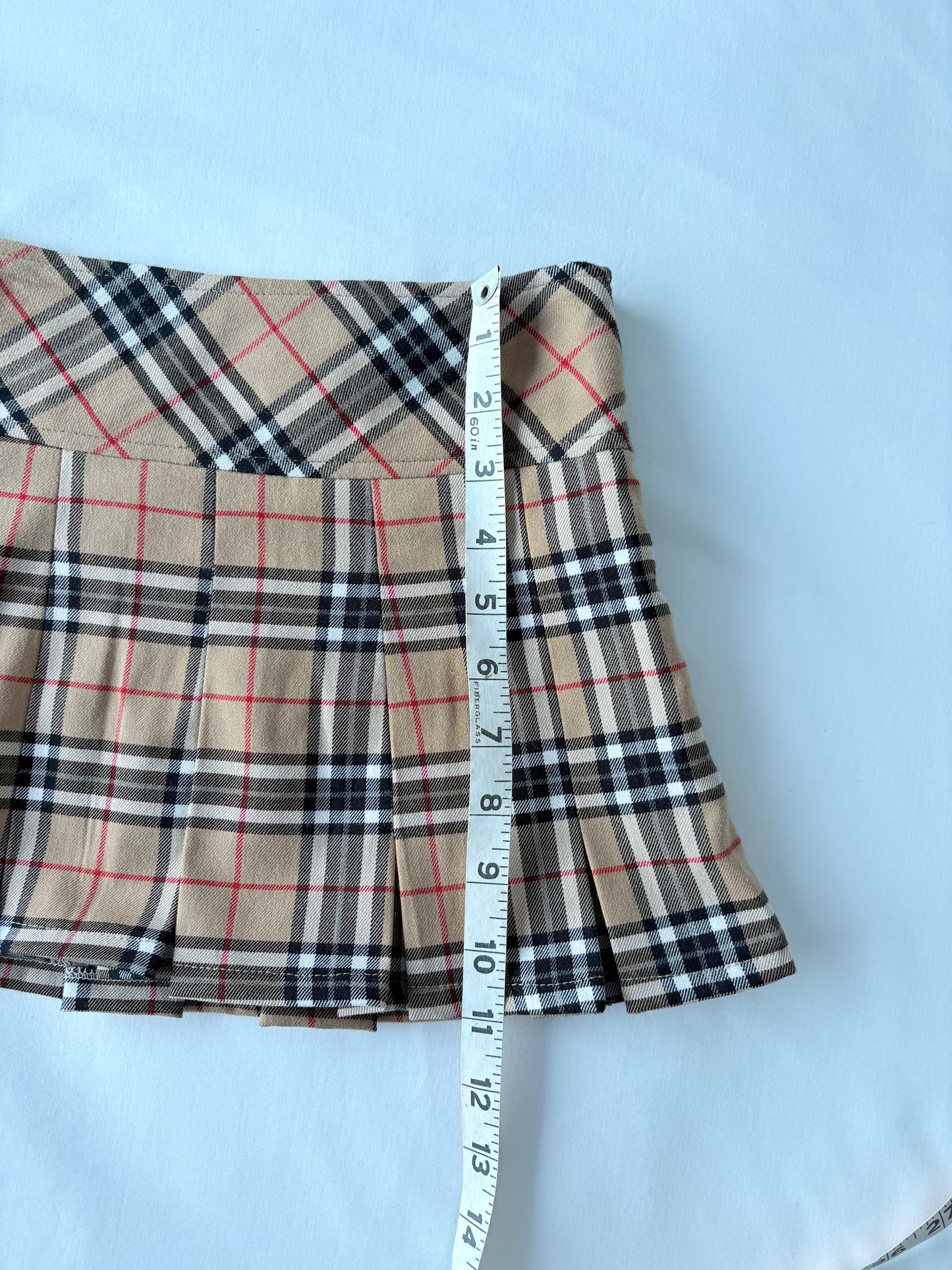 00’s Tan plaid pleated mini skirt | Size 8