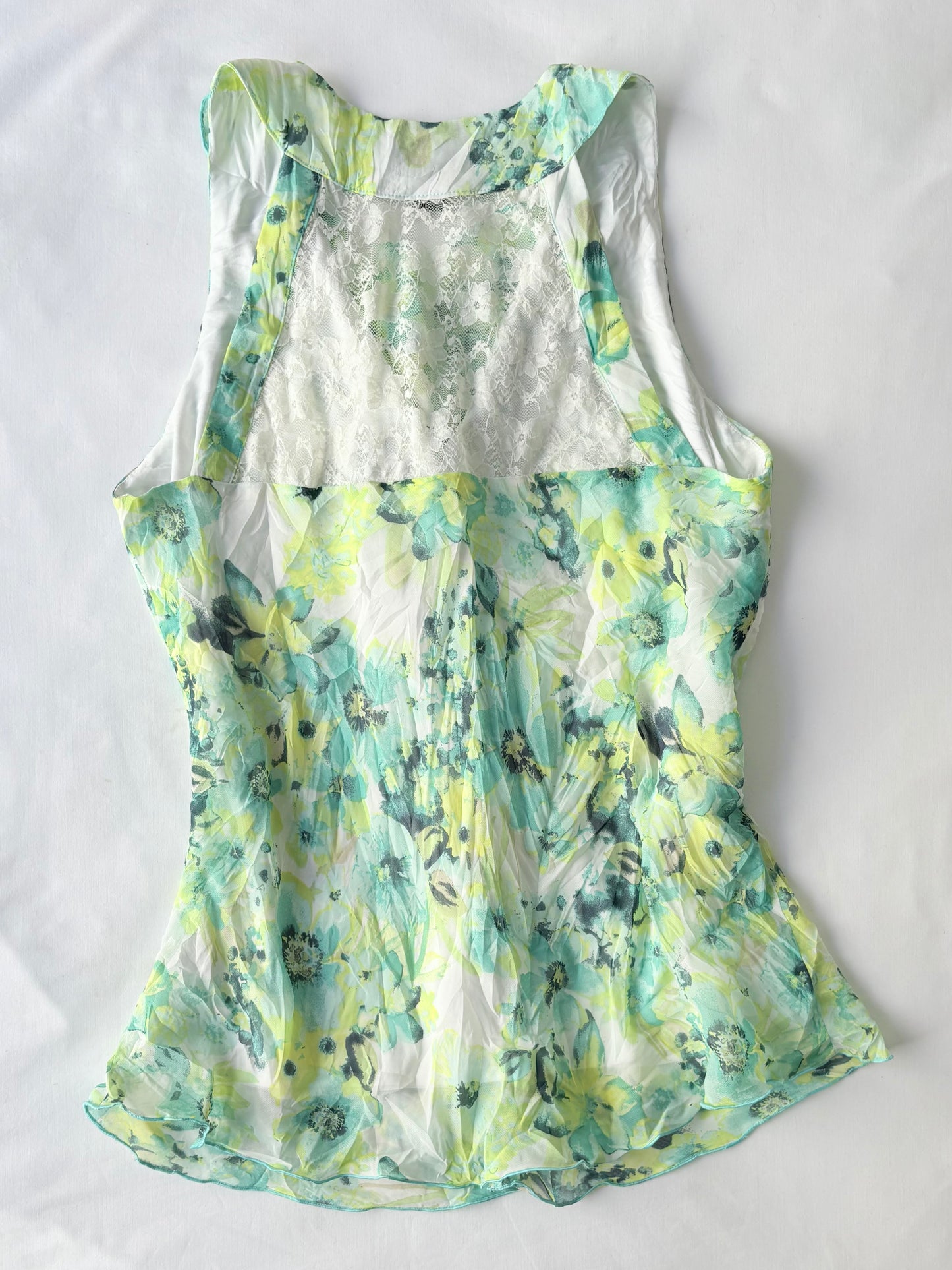 00’s Blue ruffle floral top | Size 14