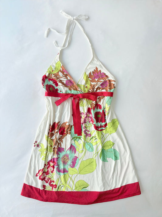 00’s Floral halter mini dress | Size 8