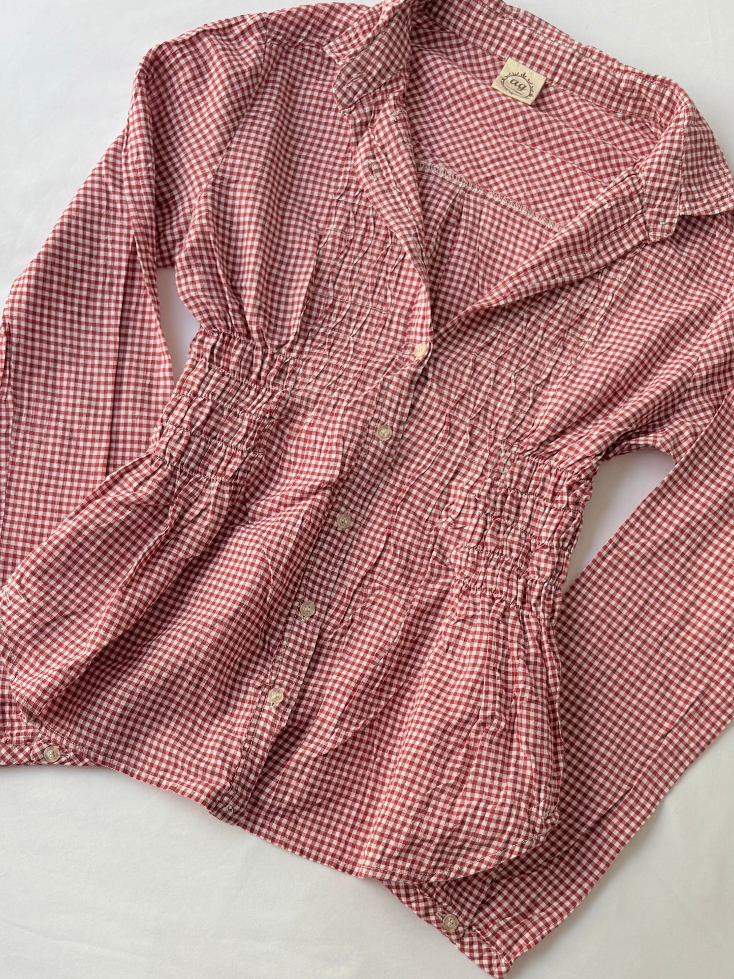 00’s Gingham red cotton cinched shirt | Size 10