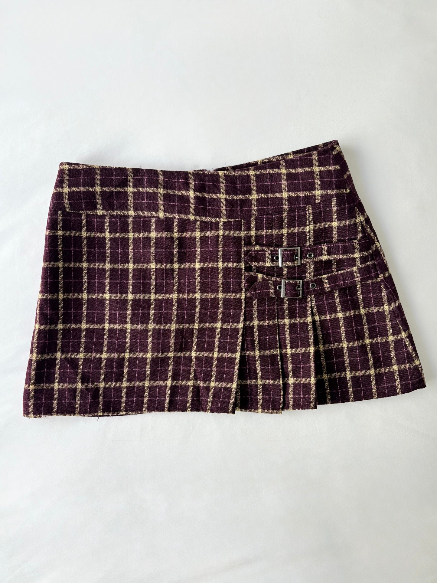 00’s Purple plaid buckle mini skirt | Size 6