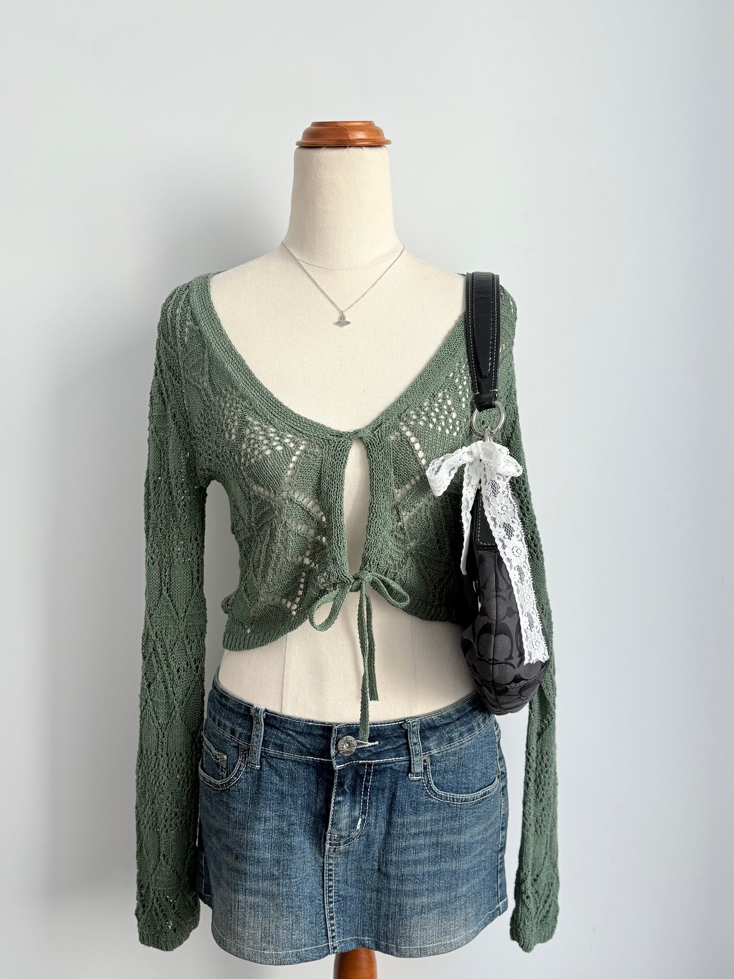 Crochet green tie top | Size small