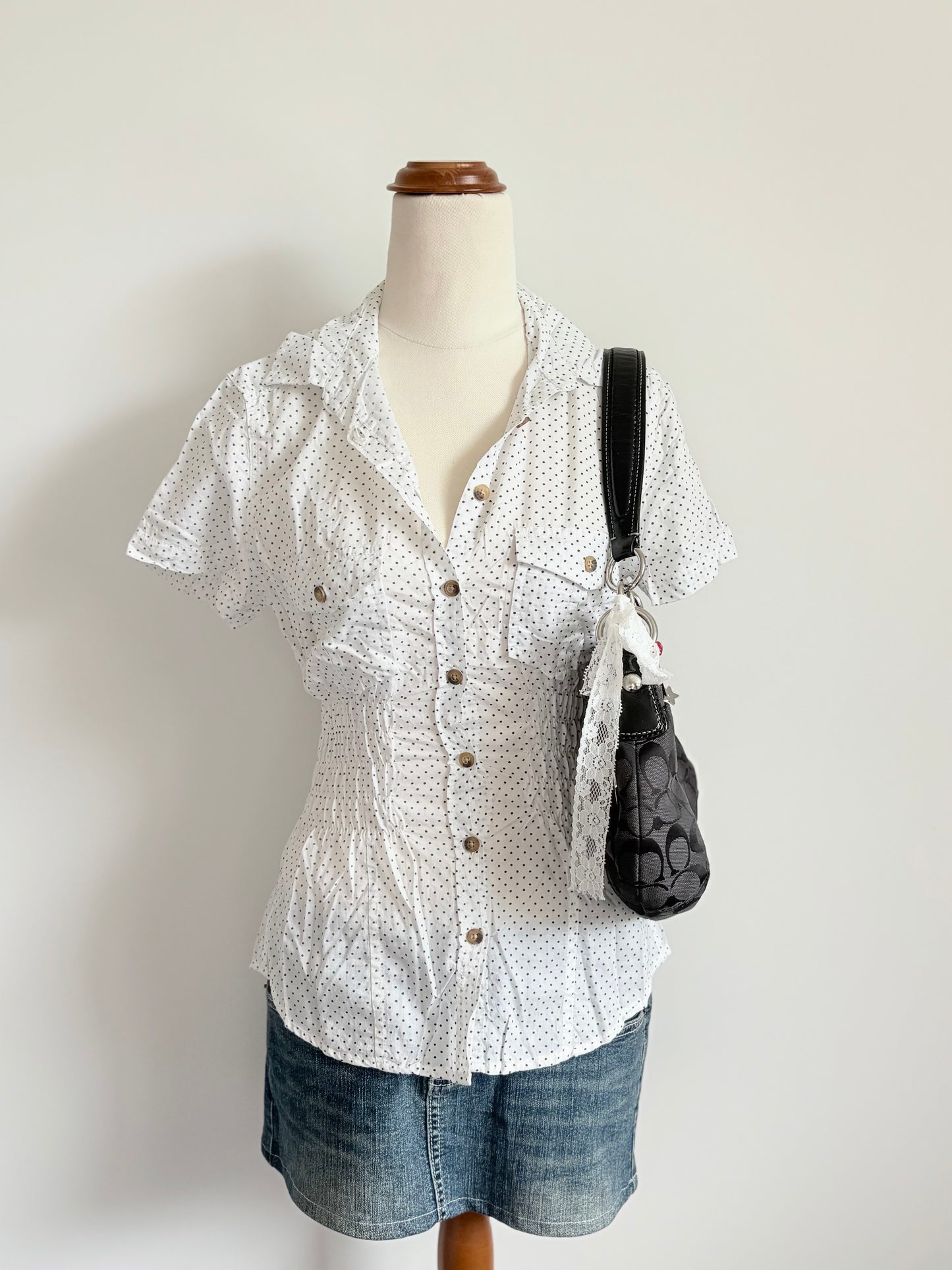 10’s Polka dot cinched shirt | Size 8