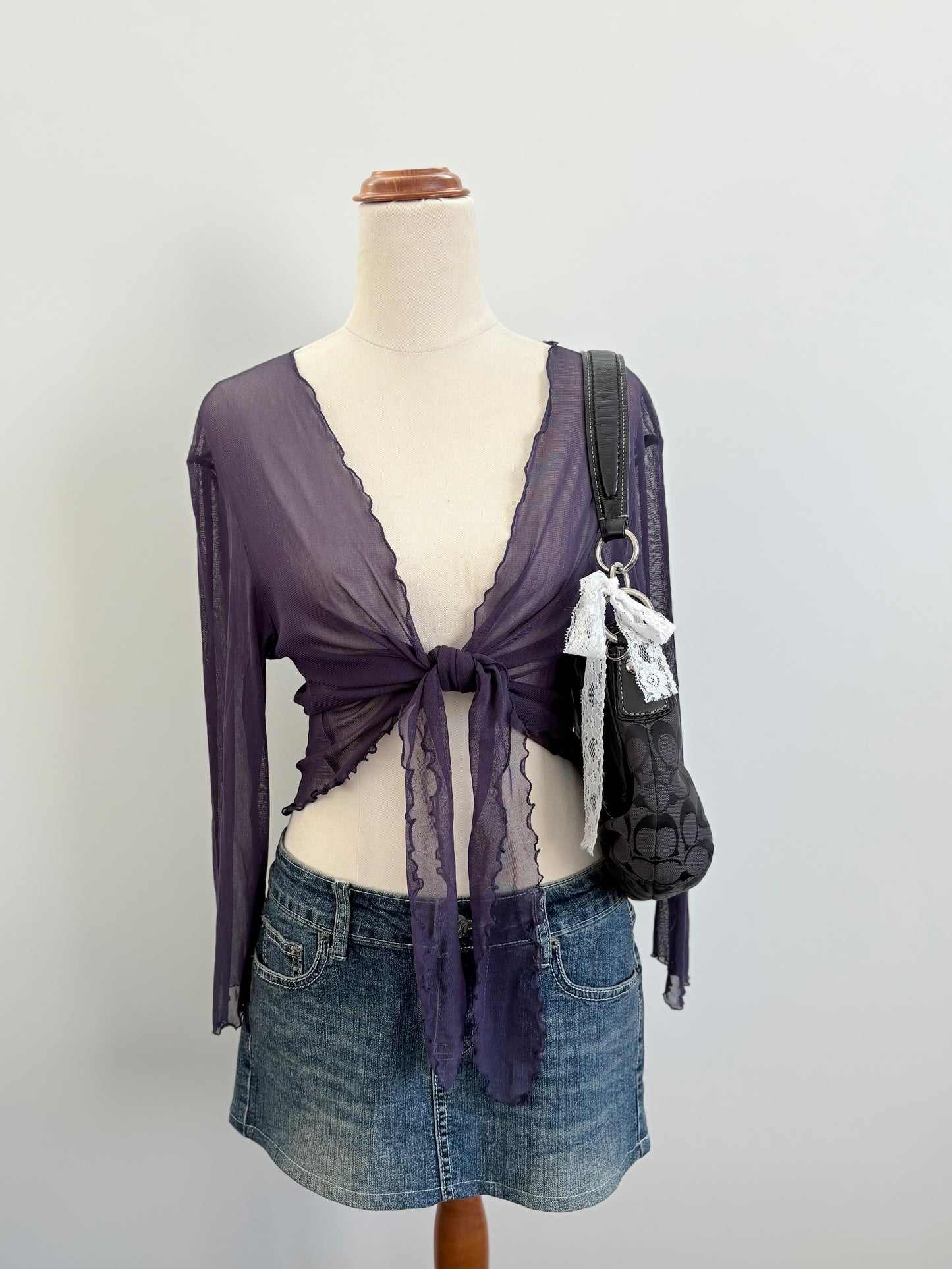 00’s Lettuce hem purple tie top | Size 8-12