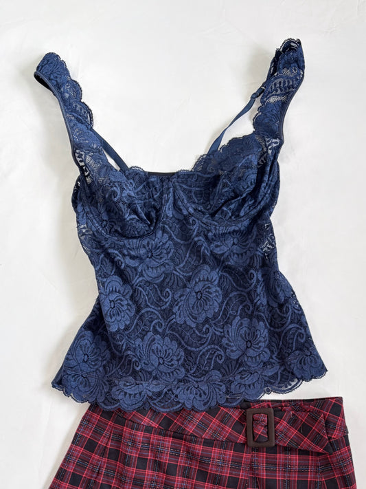 00’s Japanese navy lace corset | Size 8B
