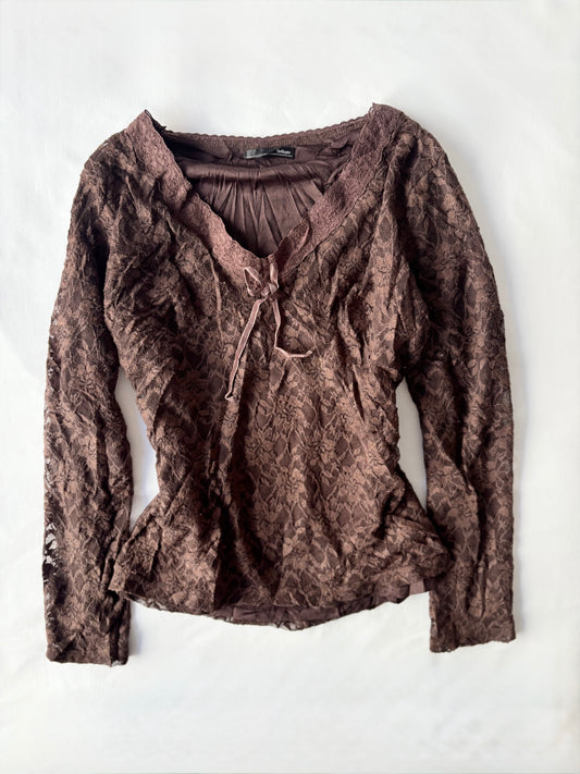 00’s Chocolate brown lace top | Size medium