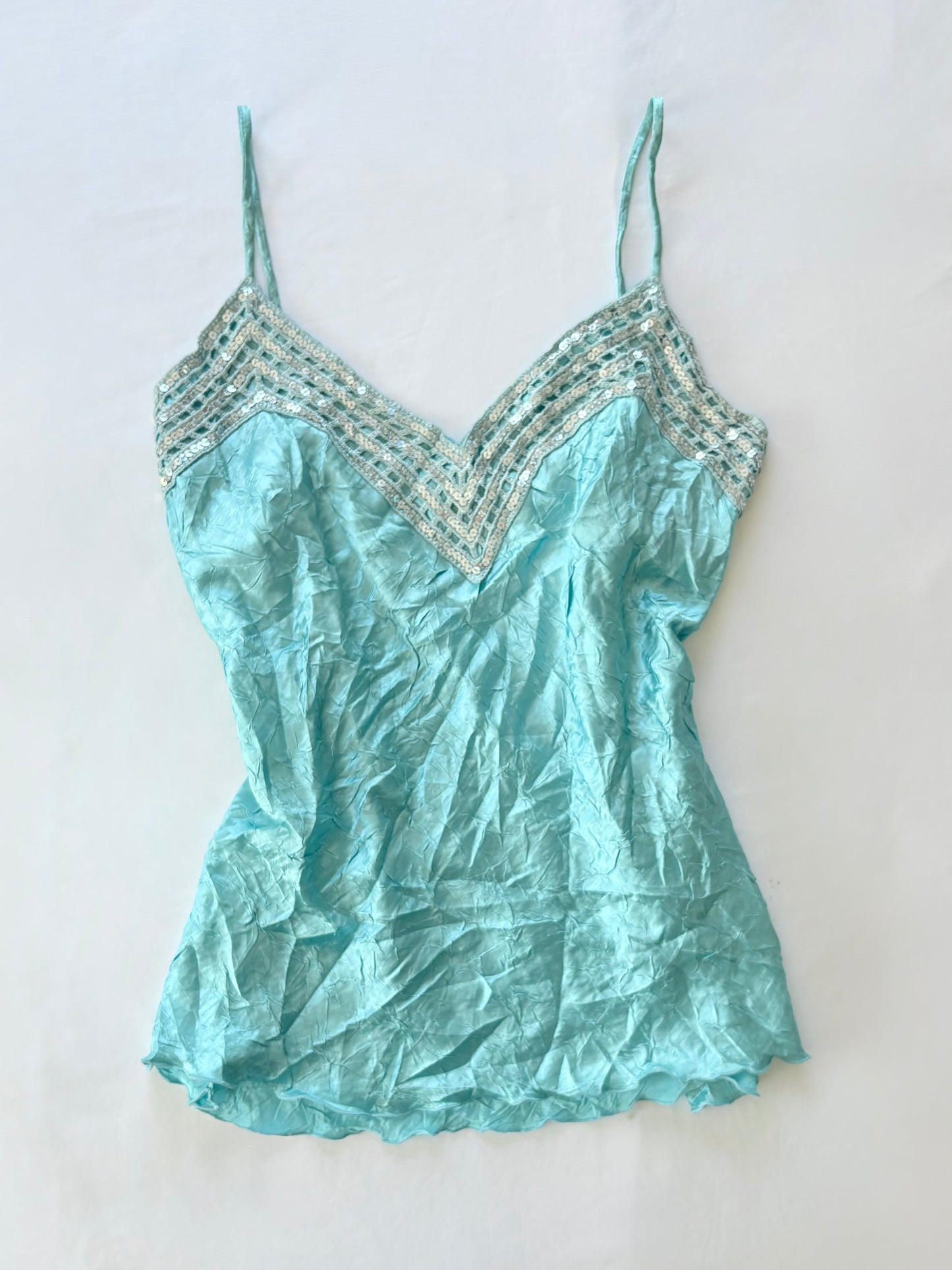 00’s Blue sequin crinkle cami | Size 14