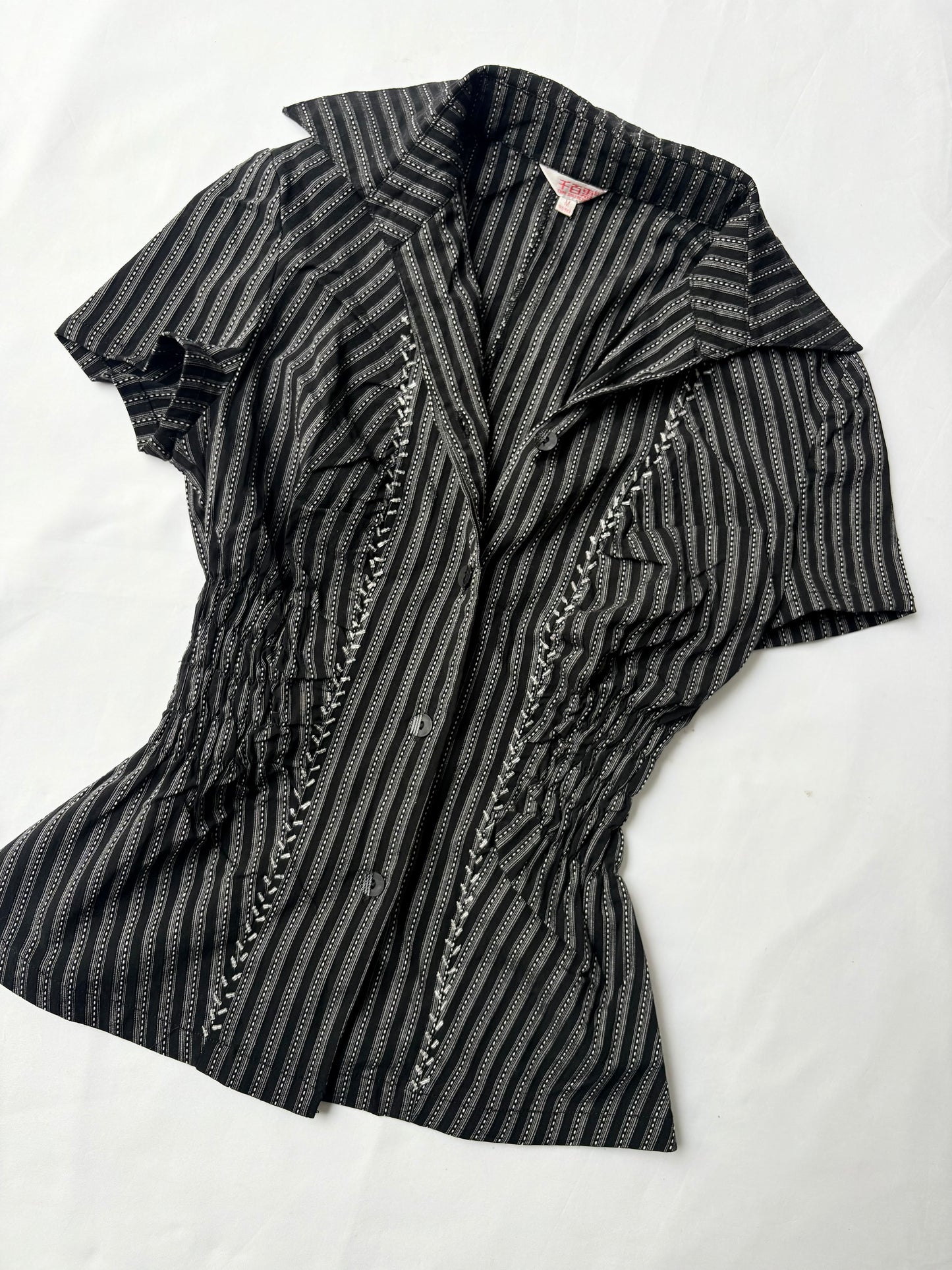 00’s Beaded black cinched shirt | Size 8-10