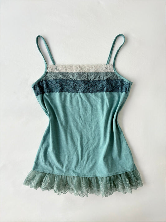 00’s Japanese teal ruffle cami | Size medium