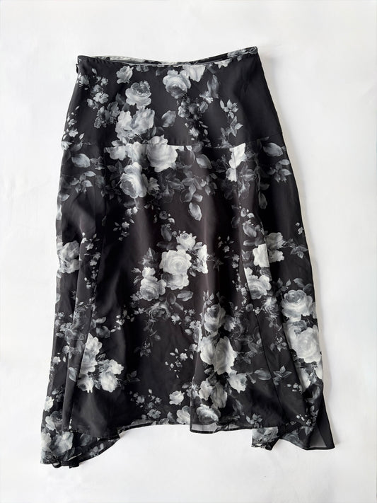 00’s Asymmetrical rose midi skirt | Size 6