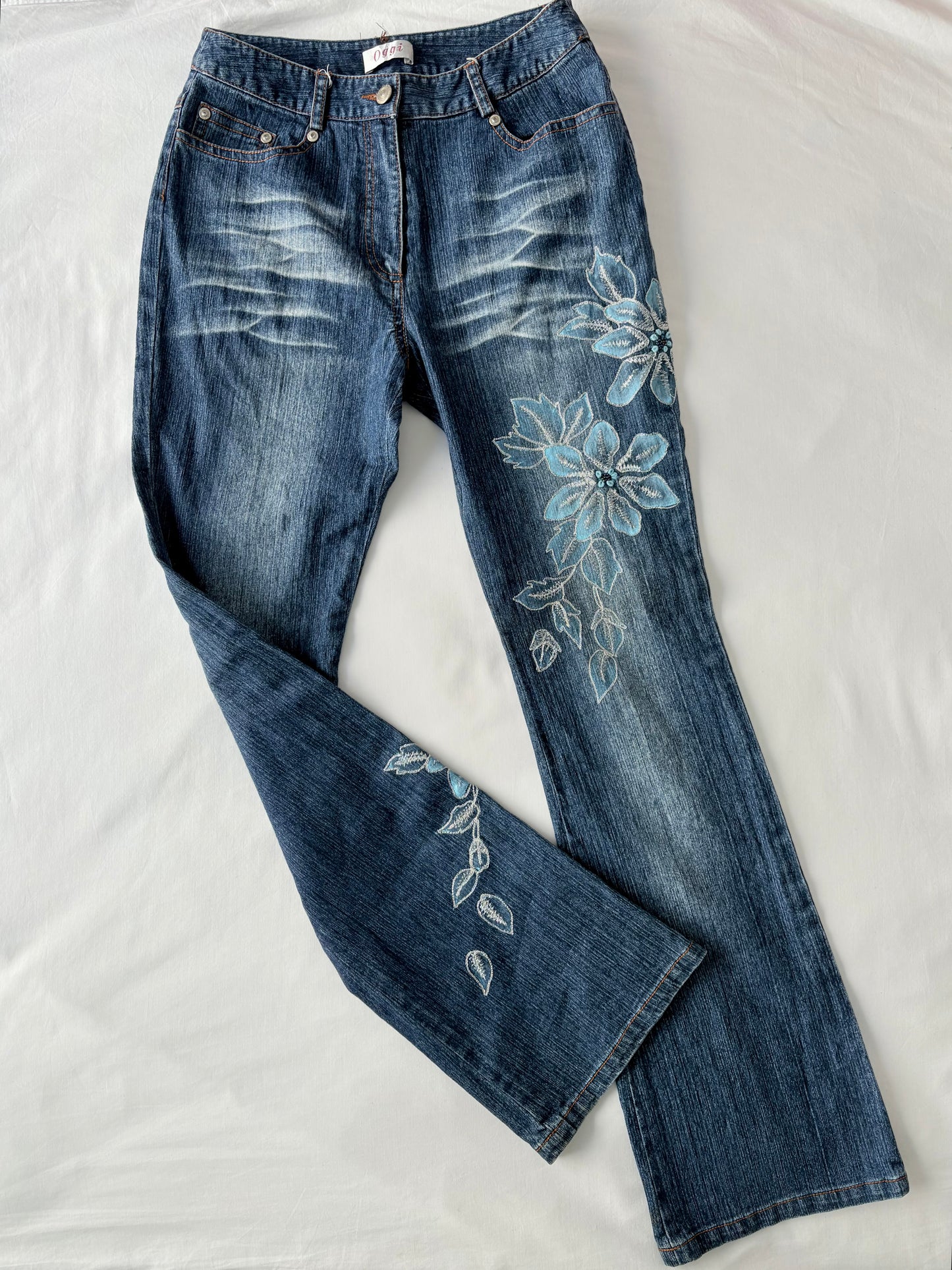 00’s Blue embroidered flared jeans | Size 8