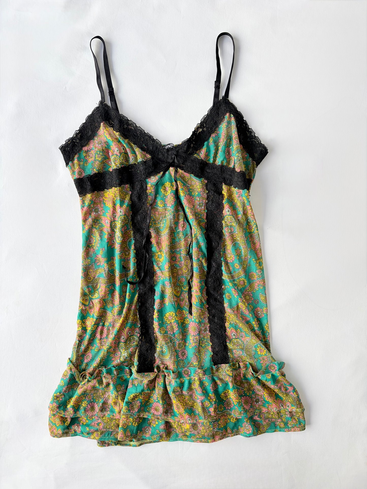 00’s Japanese ruffle mini dress | Size 8-10