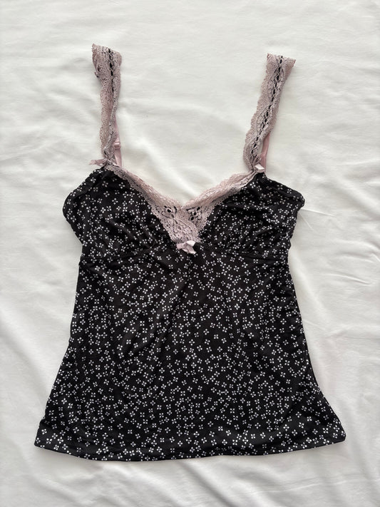 00’s Pink and black lace cami | Size 10