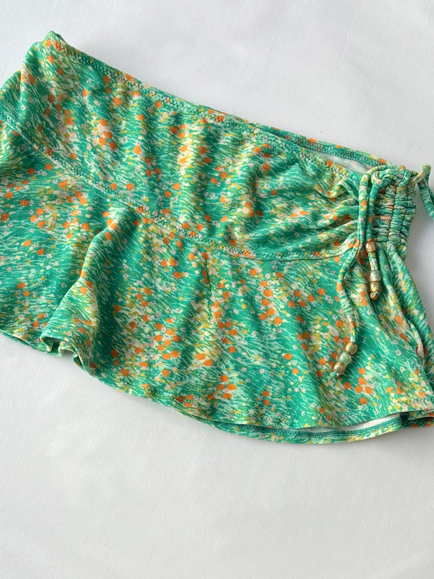 00’s Green ruched floral micro skirt | Size 4