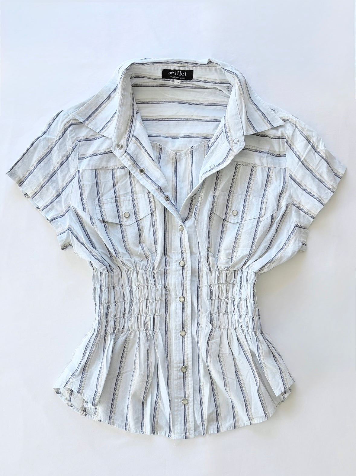 00’s Blue pinstripe cinched shirt | Size 8-10