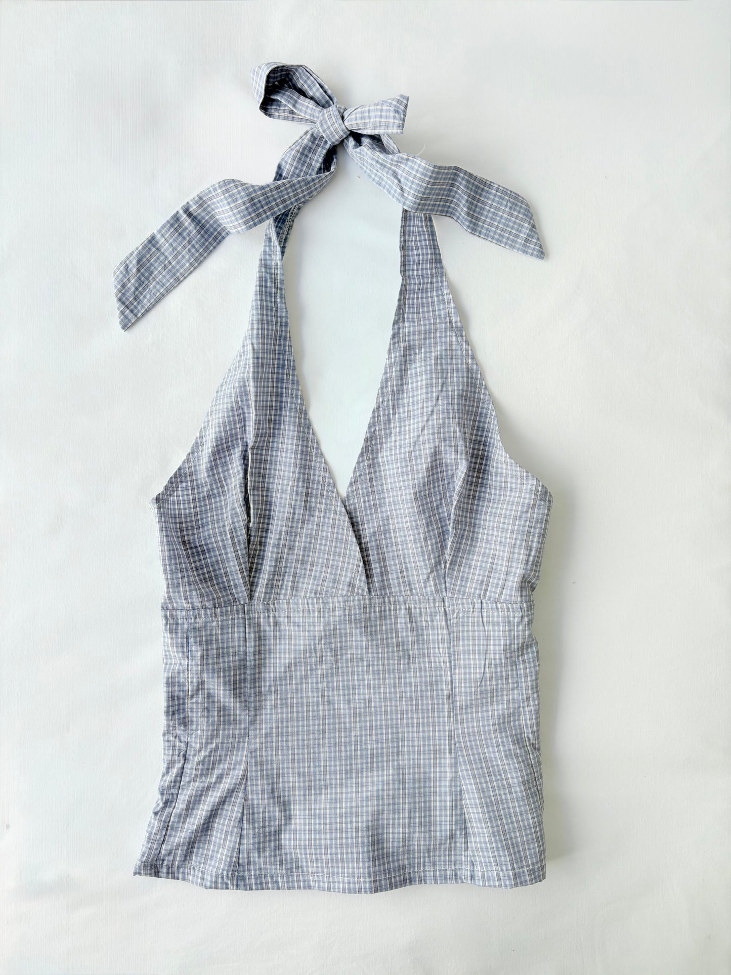 00’s Powder blue plaid halter top | Size 8-10