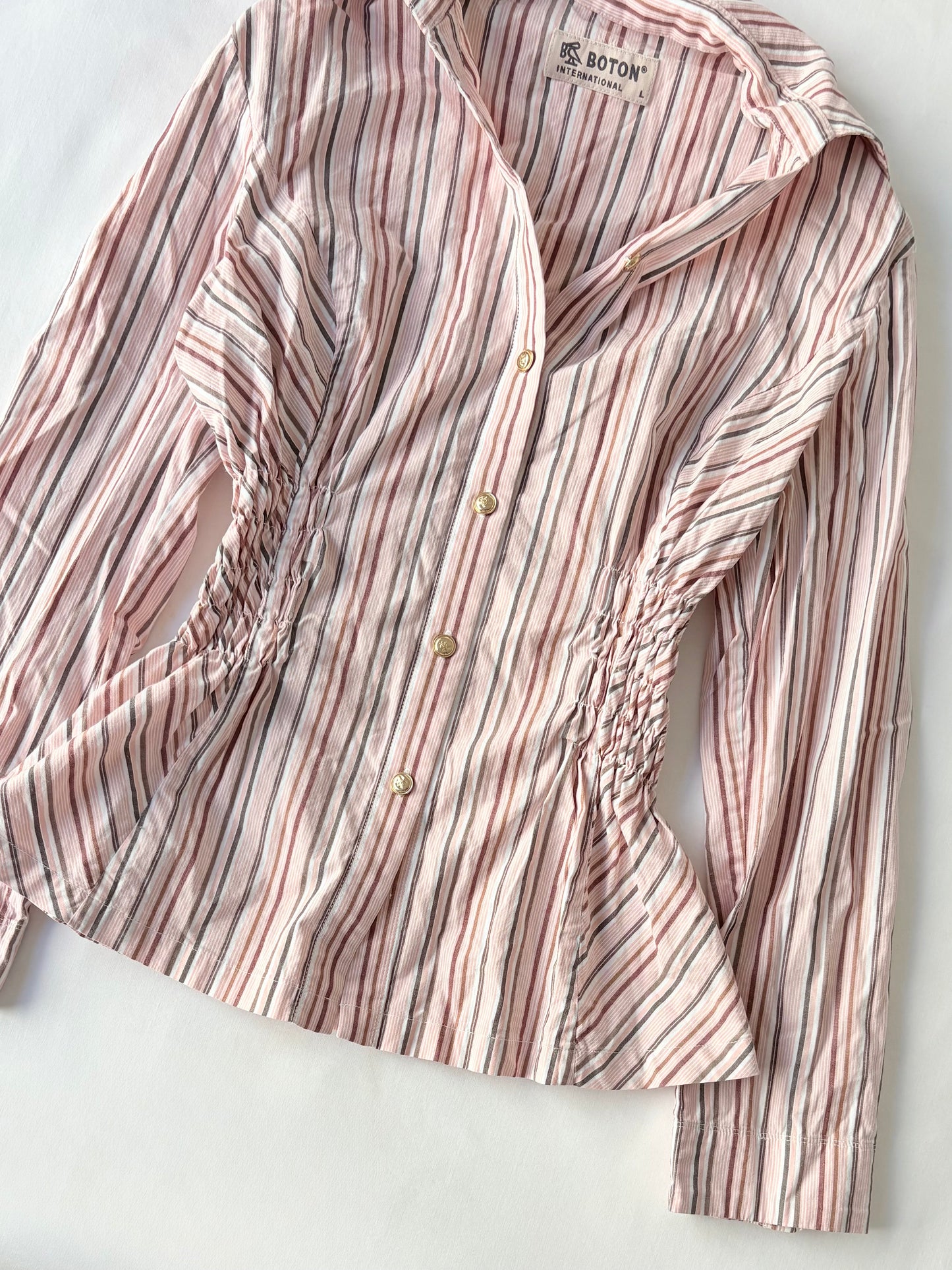 00’s Pink striped cinched shirt | Size 8-10