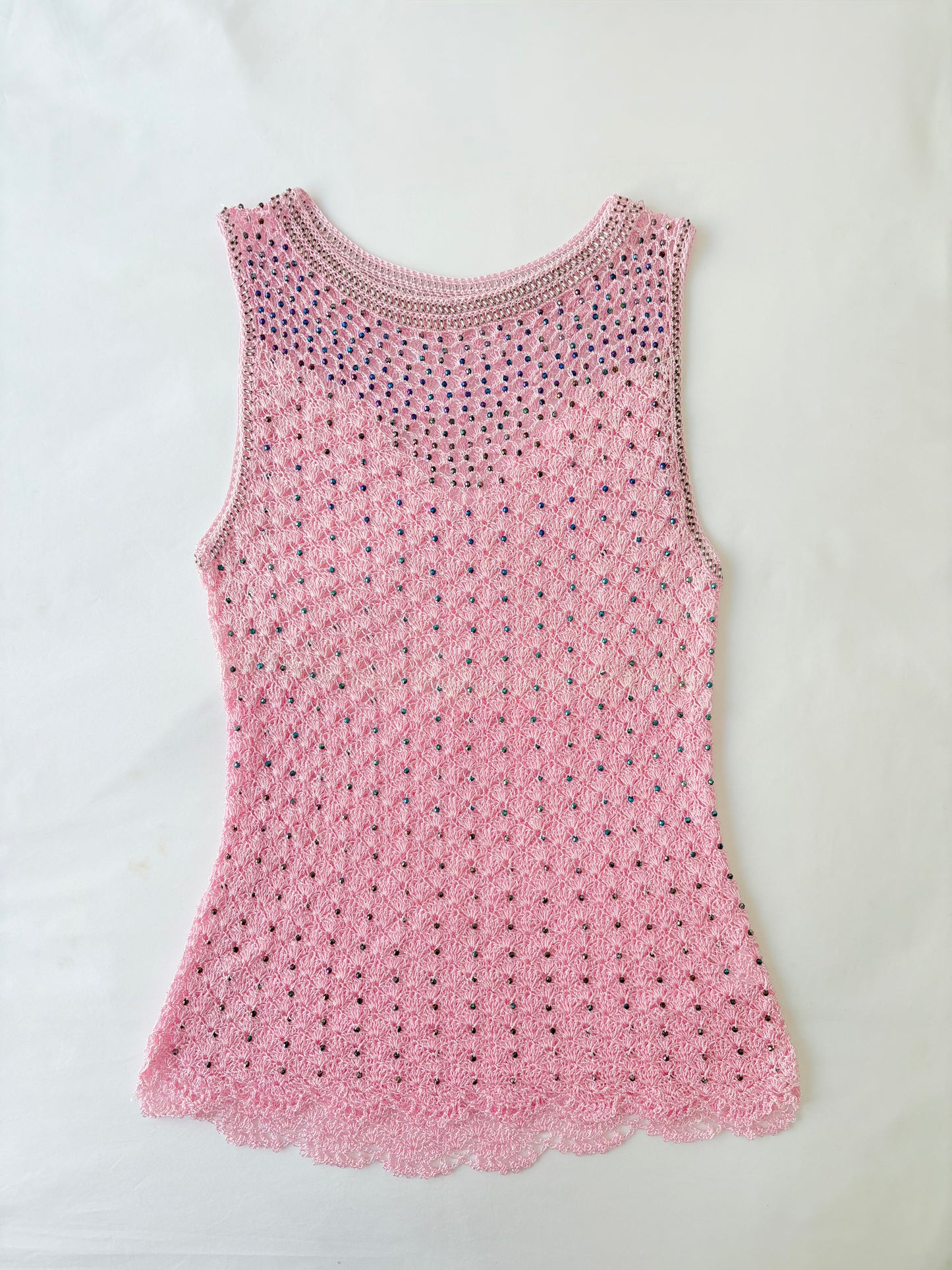 00’s Beaded pink crochet tank | Size 10-12