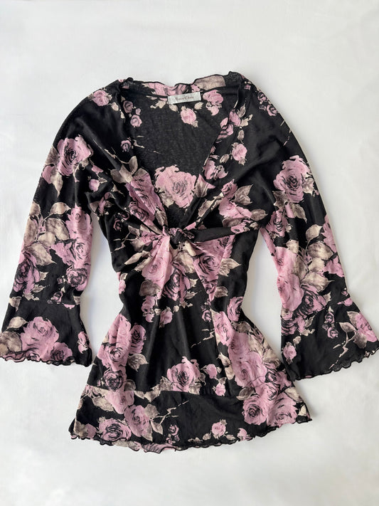 00’s Rose Cheri floral flared top | Size large