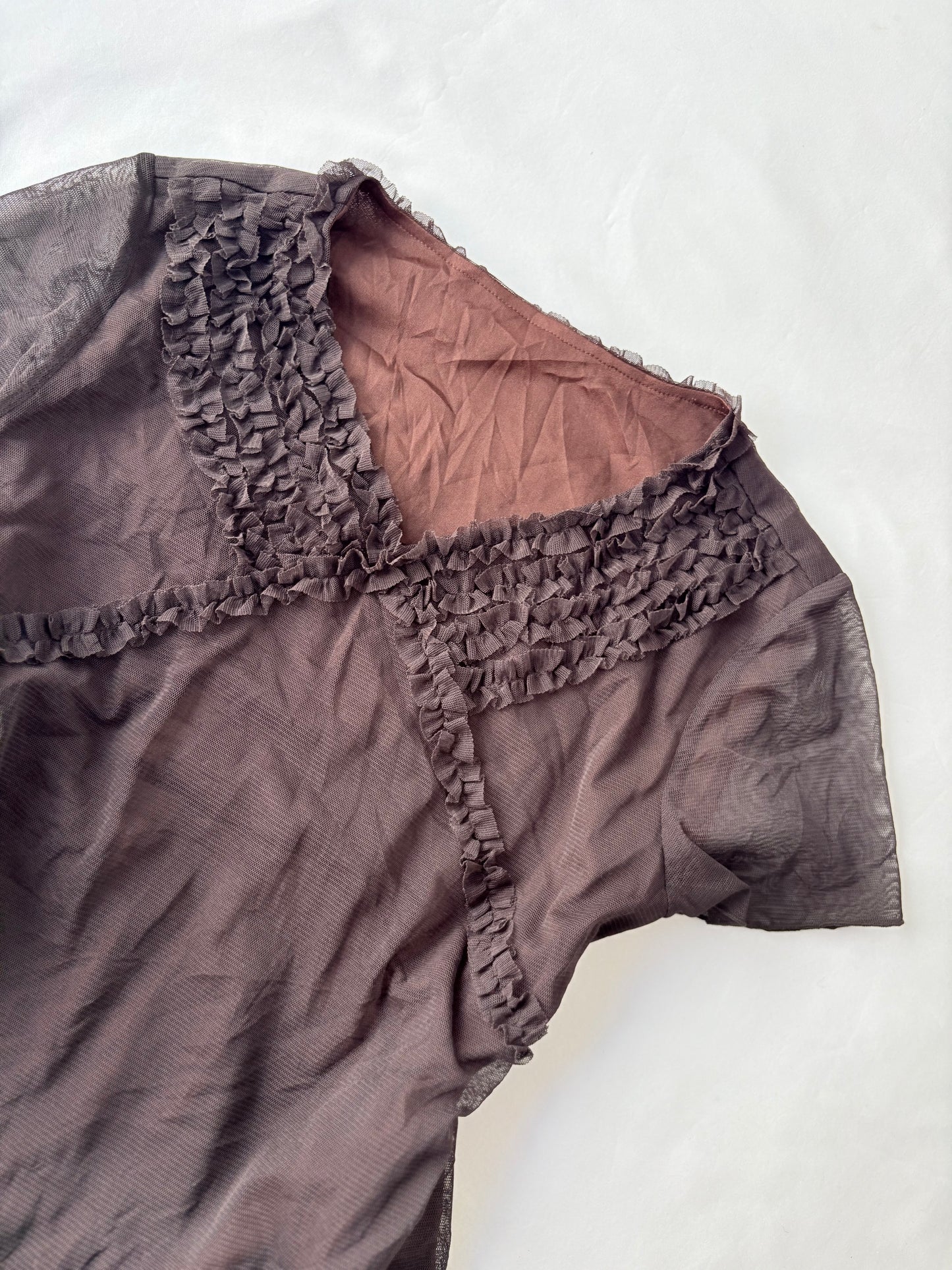 00’s Chocolate brown micro mesh tee | Size large